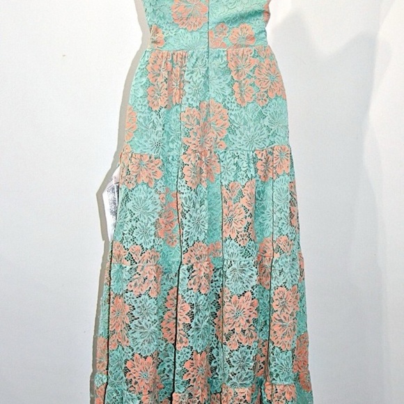 DRESS THE POPULATION Melina Tiered Skirt Maxi Dress in SEAFOAM MULTI sz M $268 - Picture 10 of 13